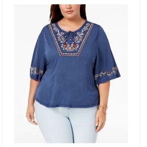 Style & Co. Embroidered Peasant Top XL